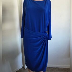 Ralph Lauren Chaps Womens Royal Blue Wrap Dress Cinched Long Sleeve Size XL